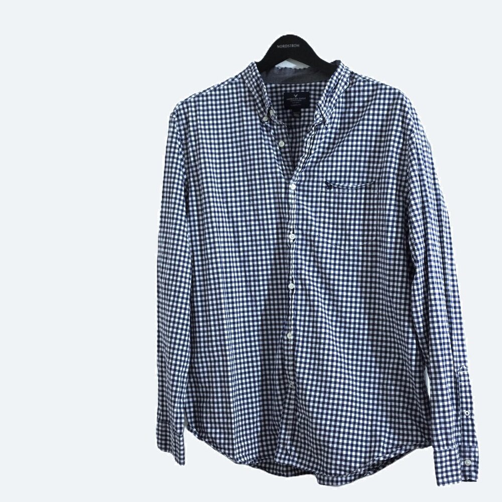 COPY - American Eagle Outfitters Blue Gingham Classic fit Shirt 100% Cotton, Si…
